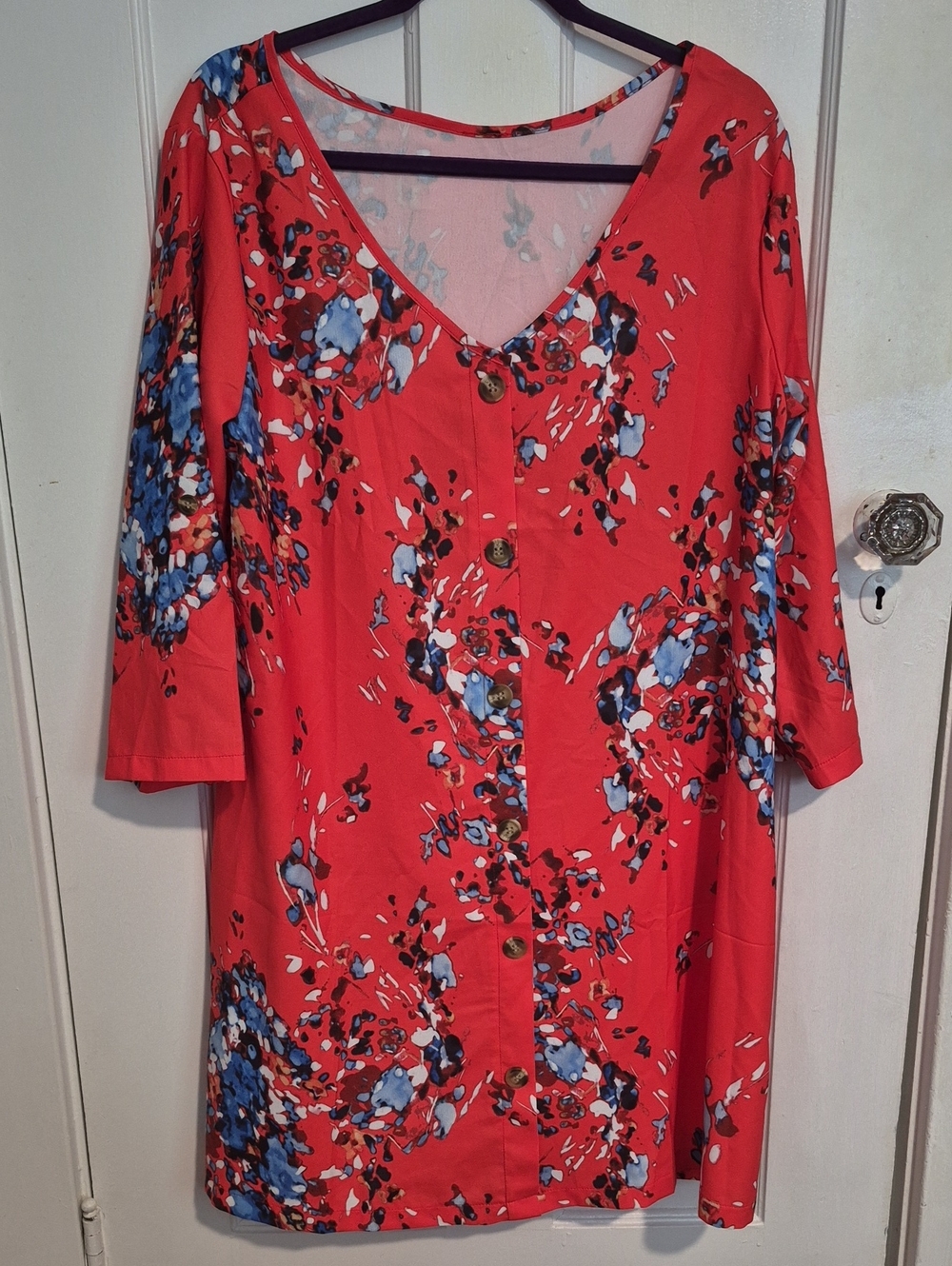 Orange Floral Button-Front Women’s Dress
